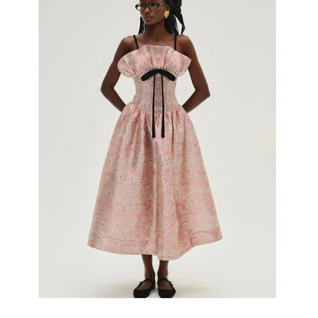 For Love And Lemons Blush And Black Midi Dress